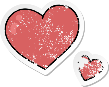 Bir insan tarafından çizilmiş garip bir el çıkartması, pembe kalpler.