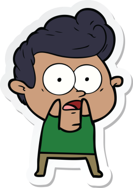 Bir insan tarafından çizilmiş, dik dik bakan bir çizgi film çıkartması.