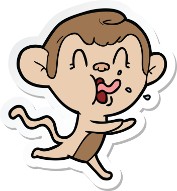 Bir insan tarafından çizilmiş çılgın bir maymun çıkartması.