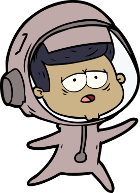 Bir insan tarafından çizilmiş yorgun astronot çizgi filmi.