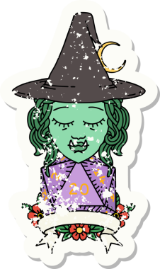 Retro Dövme Biçimi Bir insan tarafından çizilmiş doğal 20 zarlı yarı ork cadı karakteri