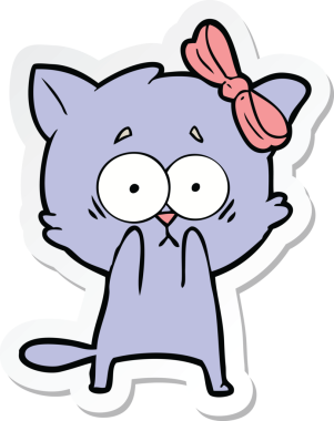 Bir insan tarafından çizilmiş çizgi film kedisinin çıkartması.