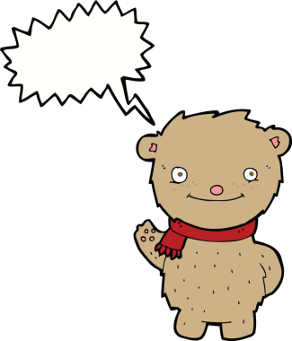 Bir insan tarafından çizilmiş konuşma balonlu oyuncak ayı.