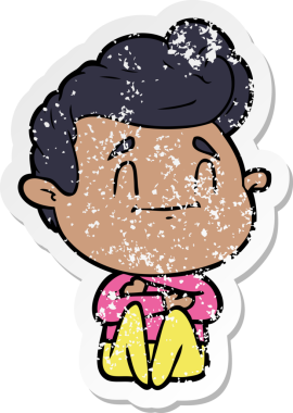 Bir insan tarafından çizilmiş mutlu bir çizgi film karakterinin sıkıntılı çıkartması.