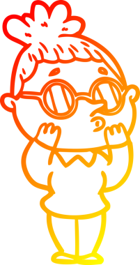 Bir insan tarafından çizilmiş gözlük takan çizgi film kadını çizimi.