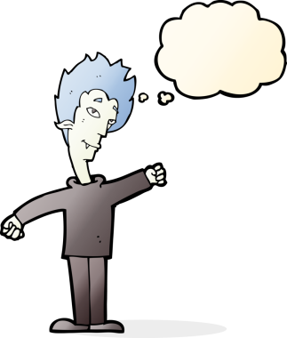 Bir insan tarafından çizilmiş düşünce balonlu vampir adam.