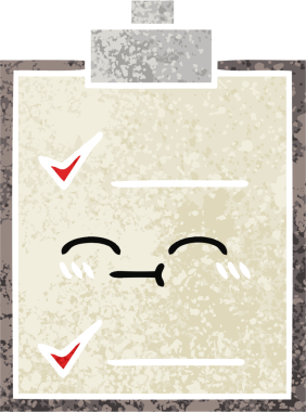 Bir insan tarafından çizilmiş bir kontrol listesinin retro illüstrasyon tarzı karikatürü