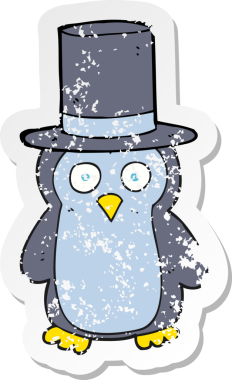 Bir insan tarafından çizilmiş şapka giyen penguen çizgi filminin gerilimli yapıştırması.