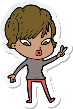 Bir insan tarafından çizilmiş bir karikatür kadının çıkartması.