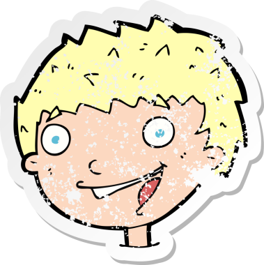 Bir insan tarafından çizilmiş bir çizgi film karakterinin kederli retro yapıştırması.