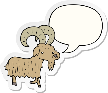 Bir insan tarafından çizilmiş balon çıkartmalı çizgi film keçisi.