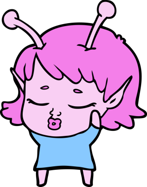 Bir insan tarafından çizilmiş sevimli uzaylı kız çizgi filmi.