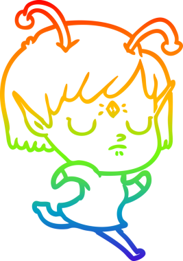 Gökkuşağı gradyan çizgisi bir insan tarafından çizilmiş uzaylı bir kızın çizimi