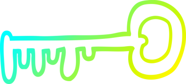 Bir insan tarafından çizilmiş bir karikatür metal anahtarının soğuk eğimli çizimi