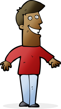 Bir insan tarafından çizilmiş sırıtan bir çizgi film adamı.