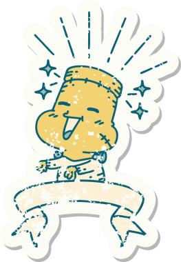 Dövme stili eski bir çıkartma Bir insan tarafından çizilmiş mutlu cadılar bayramı zombi canavarı