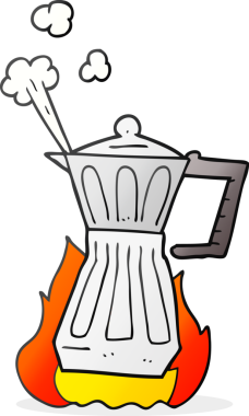 Bir insan tarafından çizilmiş karikatür espresso fırın makinesi.