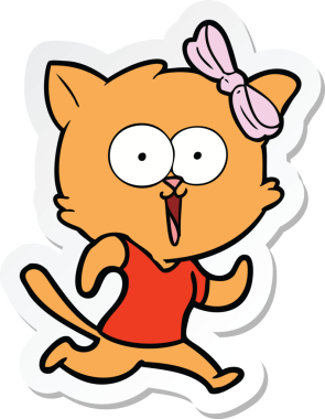 Bir insan tarafından çizilmiş çizgi film kedisinin çıkartması.