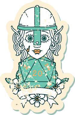 Retro Dövme Tarzı Elf Savaşçısı Doğal 20 zar atışıyla Bir insan tarafından çizilmiş