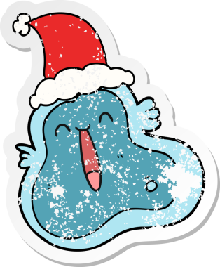 Bir insan tarafından çizilmiş Noel Baba şapkası takan bir mikrop çıkartması.