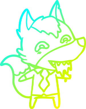 Bir insan tarafından çizilmiş ofis kıyafetleri içinde aç kurt çizgi çizimi.