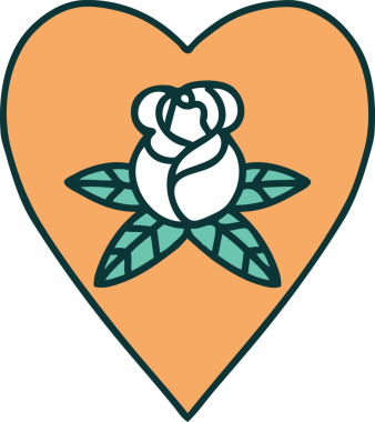 Bir insan tarafından çizilmiş kalp ve çiçeklerin ikonik dövme şekli