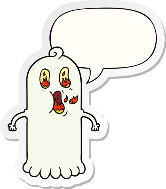 Bir insan tarafından çizilmiş, alev alev yanan gözleri olan karikatür hayaleti.