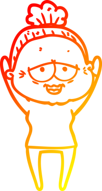 Bir insan tarafından çizilmiş mutlu, yaşlı bir kadının sıcak çizgi çizimi.