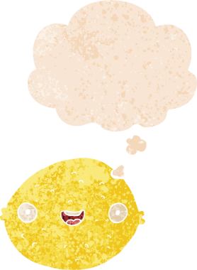 Düşünce baloncuklu karikatür limonu grunge dertli retro desenli bir insan tarafından çizilmiş