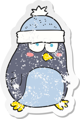 Bir insan tarafından çizilmiş penguen çizgi filminin gerilimli yapıştırması.