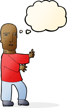 Düşünce baloncuğu bir insan tarafından çizilmiş sert adam çizgi filmi.