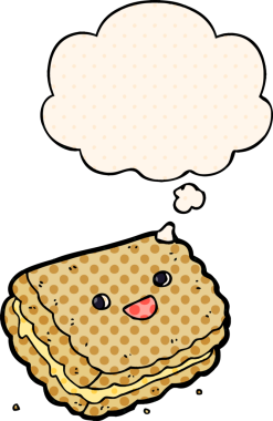 Bir insan tarafından çizilmiş, düşünce baloncuklu çizgi roman bisküvisi.