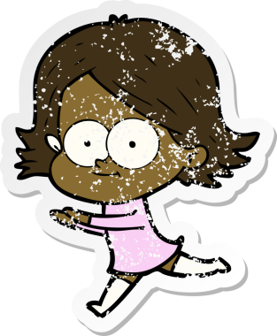 Bir insan tarafından çizilmiş mutlu bir çizgi film kızının sıkıntılı çıkartması.