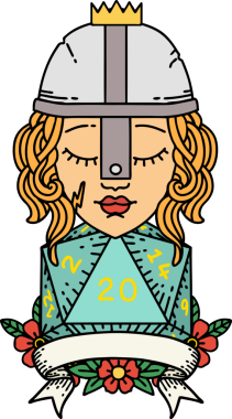 Retro Dövme Tarzı İnsan Savaşçısı Doğal 20 rulo ile Bir insan tarafından çizilmiş