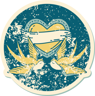 Kederli sembolik dövme stili kırlangıçlar ve bir insan tarafından çizilmiş sancaklı kalp.