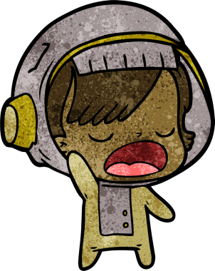 Karikatür astronot kadın bir insan tarafından çizilmiş.