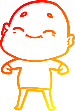 Bir insan tarafından çizilmiş mutlu, kel bir adamın sıcak çizgi çizimi.