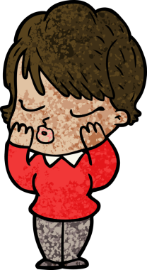 Bir insan tarafından çizilmiş gözleri kapalı çizgi film kadını.