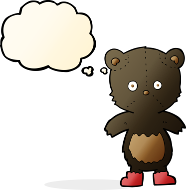 Bir insan tarafından çizilmiş düşünce baloncuğu olan siyah ayı yavrusu.