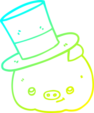 Bir insan tarafından çizilmiş silindir şapkalı bir domuzun çizimi.