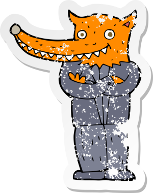 Bir insan tarafından çizilmiş tilki bir karikatürün gerilimli yapıştırması.