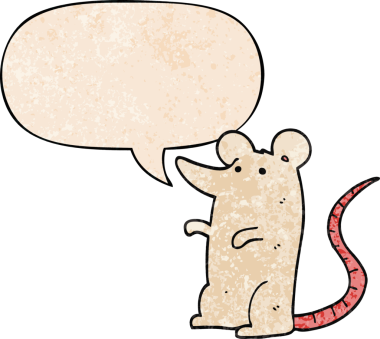 bir insan tarafından çizilmiş eski moda konuşma baloncuklu çizgi film faresi.