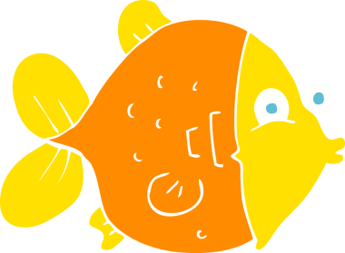 Bir insan tarafından çizilmiş komik balığın düz renk çizimi