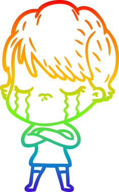 Gökkuşağı gradyan çizimi bir insan tarafından çizilmiş ağlayan bir çizgi kadın çizimi