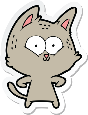 Bir insan tarafından çizilmiş çizgi film kedisinin çıkartması.