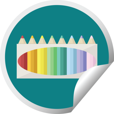 Bir insan tarafından çizilmiş renkli kalem paketi grafik vektör çizim dairesel etiketi