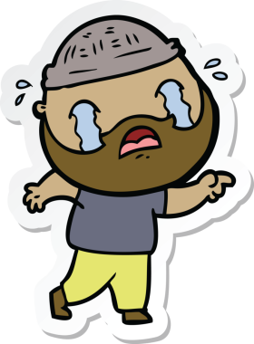 Bir insan tarafından çizilmiş ağlayan sakallı bir adamın çıkartması.