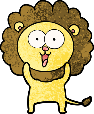 Bir insan tarafından çizilmiş mutlu çizgi film aslanı.