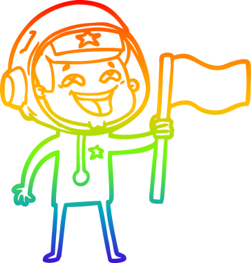 Gökkuşağı gradyan çizgi çizimi Bir insan tarafından çizilmiş gülen astronot bayrağı