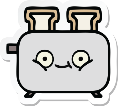 Bir insan tarafından çizilmiş bir tost makinesinin şirin bir karikatürü.